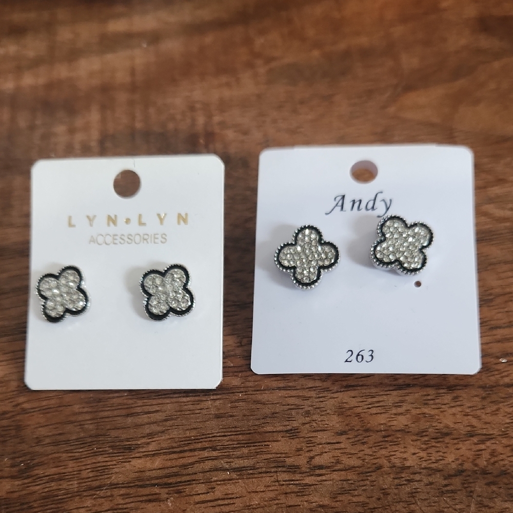 Silver and Black Flower Earrings